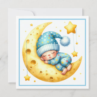 Sleeping with the Moon Boy's Baby Shower 招待状