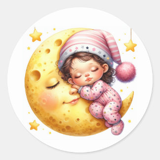 Sleeping with the Moon Girl's Baby Shower ラウンドシール