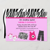 Sleepoverのシマウマのプリントのバースデーパーティ招待状 招待状 (正面/裏面)