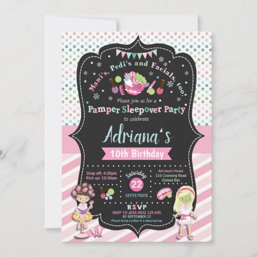 Sleepoverのパーティーの誕生日の招待状の女の子を甘やかして下さい 招待状 (正面)