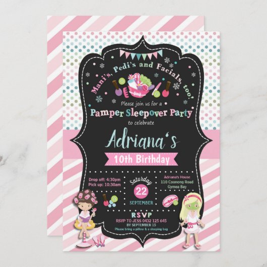 Sleepoverのパーティーの誕生日の招待状の女の子を甘やかして下さい 招待状 (正面/裏面)