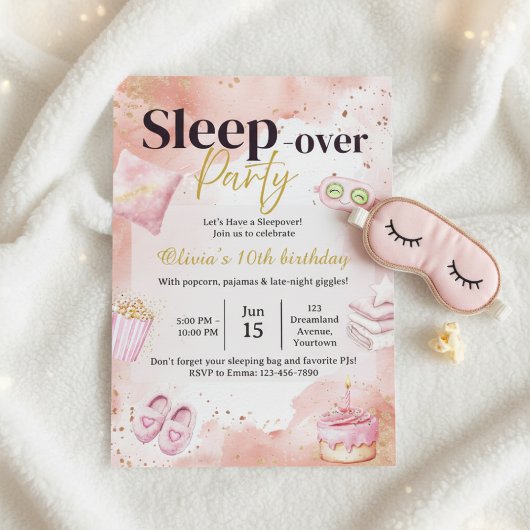 Sleepover Birthday Invitation • Pink Pajama Party 招待状