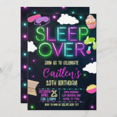 Sleepover Birthday Neon Slumber Party 招待状 (正面/裏面)