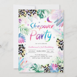 Sleepover Leopard Party Birthday Invitation 招待状