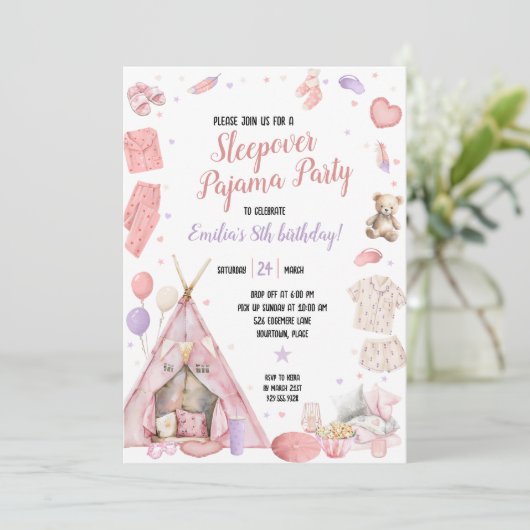 Sleepover Pajama Birthday Party 招待状 (スタンド正面)