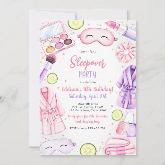 Sleepover Party Girl Spa Pink Birthday Invitation 招待状 (正面)
