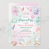 Sleepover Party Girl Spa Pink Birthday Invitation 招待状 (正面/裏面)