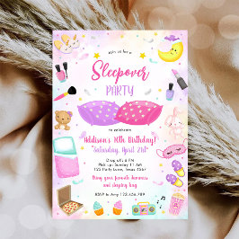 Sleepover Party Girl Spa Pink Birthday Invitation 招待状