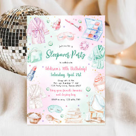 Sleepover Party Girl Spa Pink Birthday Invitation 招待状