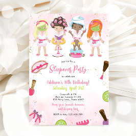 Sleepover Party Girl Spa Pink Birthday Invitation 招待状