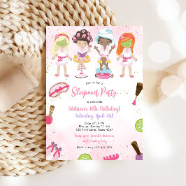 Sleepover Party Girl Spa Pink Birthday Invitation 招待状