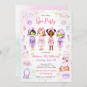 Sleepover Party Girl Spa Pink Birthday Invitation 招待状 (正面/裏面)