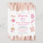 Sleepover Party Spa Makeup Pink Girl Birthday 招待状 (正面/裏面)