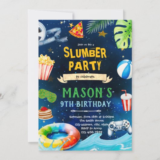 Sleepover Pool birthday party invitation 招待状 (正面)