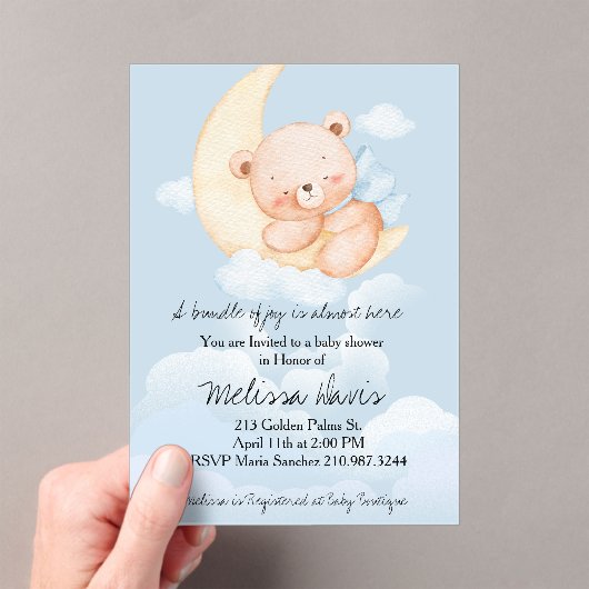 Sleepy Bear Baby Shower Invitation  アクリル招待状 (インサイチュ (ポータブル))