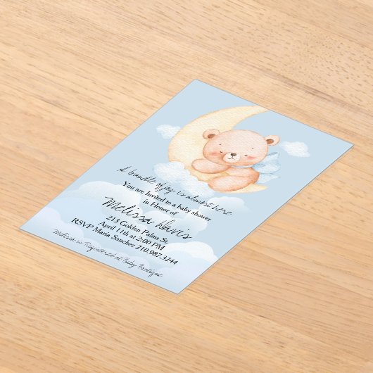 Sleepy Bear Baby Shower Invitation  アクリル招待状 (レイダウン)