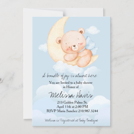 Sleepy Bear Baby Shower Invitation  マグネット招待状 (正面)