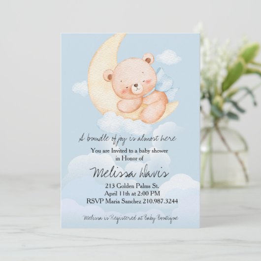 Sleepy Bear Baby Shower Invitation  招待状 (スタンド正面)