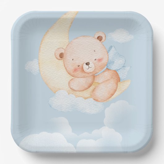 Sleepy Bear Baby Shower Paper Plates ペーパープレート (正面)