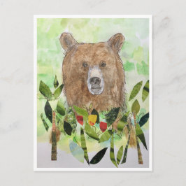 Sleepy bear in the leaves- watercolor Postcard ポストカード
