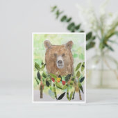 Sleepy bear in the leaves- watercolor Postcard ポストカード (スタンド正面)