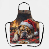 Sleepy Bulldog Dog Fast Asleep Santa Hat Christmas エプロン (正面)