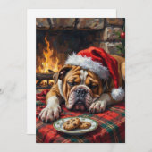 Sleepy Bulldog Dog Fast Asleep Santa Hat Christmas シーズンカード (正面/裏面)