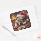 Sleepy Bulldog Dog Fast Asleep Santa Hat Christmas スクエアシール (封筒)