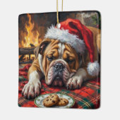 Sleepy Bulldog Dog Fast Asleep Santa Hat Christmas セラミックオーナメント (左)