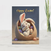 Sleepy Bunny in Easter Egg Basket Happy Easter カード (正面)
