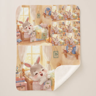 "Sleepy Bunny Kids Blanket – Cozy Repeated Rabbit  シェルパブランケット