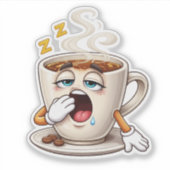 Sleepy Cartoon Coffee Cup Custom-Cut Vinyl Sticker シール (正面)