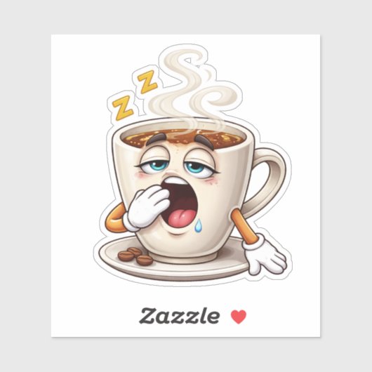Sleepy Cartoon Coffee Cup Custom-Cut Vinyl Sticker シール (シート)