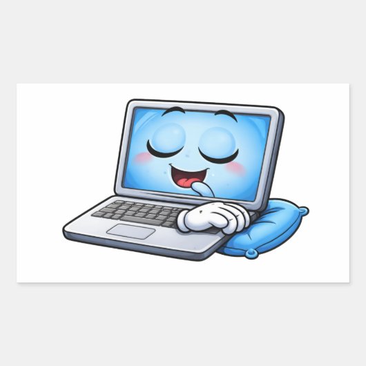 Sleepy Cartoon Laptop Character Sticker 長方形シール (正面)