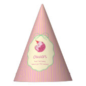 Sleepy Cat 1st Birthday Yellow Stripes パーティーハット (正面)