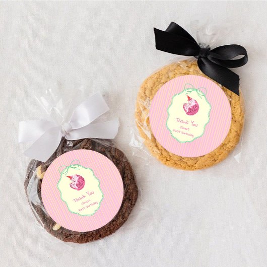 Sleepy Cat 1st Birthday Yellow Stripes ラウンドシール