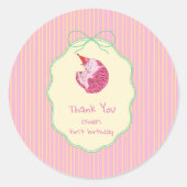 Sleepy Cat 1st Birthday Yellow Stripes ラウンドシール (正面)