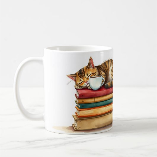 Sleepy Cat Napping On Coffee Funny Personalized コーヒーマグカップ (左)