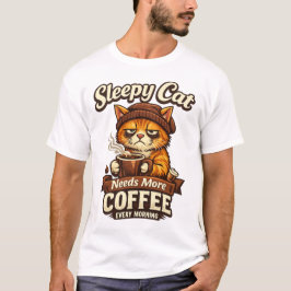 Sleepy Cat Needs More Coffee Every Morning Tシャツ