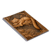 Sleepy Cat on Tree Branch – Wood Carving ノートブック (右側)