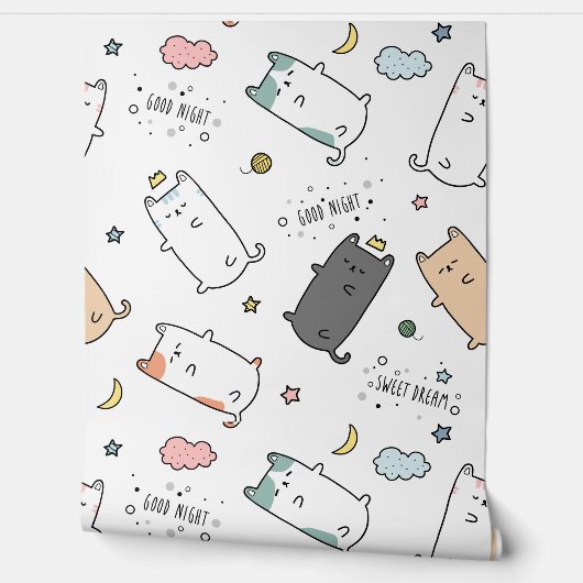 Sleepy Cat pattern for Your Kid Room 壁紙 (ほどく)