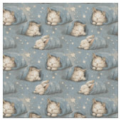 Sleepy Cats Under Starry Sky Cozy Blue Pattern ファブリック (クローズアップ)