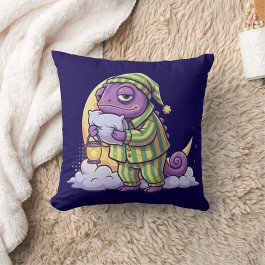 Sleepy Chameleon Wall Clock – Dreamy & Whimsical T クッション (ブランケット)