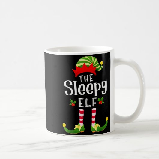 Sleepy Christmas Elf Matching Pajama X-mas Party  コーヒーマグカップ (右)