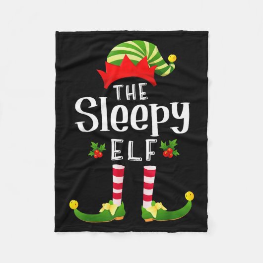 Sleepy Christmas Elf Matching Pajama X-mas Party  フリースブランケット (正面)