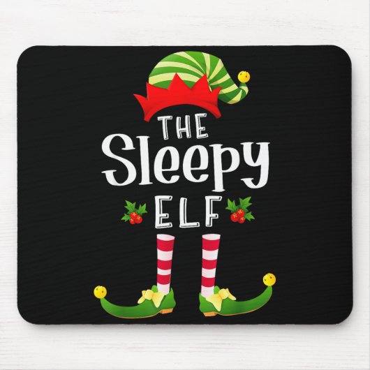 Sleepy Christmas Elf Matching Pajama X-mas Party マウスパッド (正面)