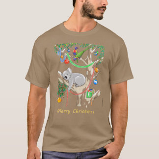 Sleepy Christmas Koala and Lorikeets Tシャツ