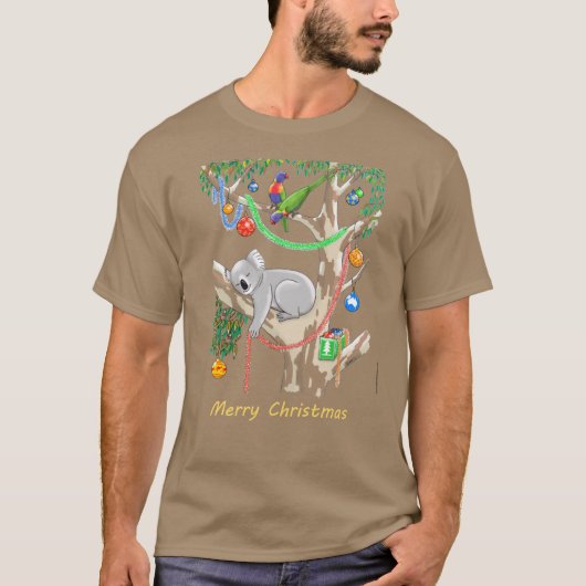 Sleepy Christmas Koala and Lorikeets Tシャツ (正面)