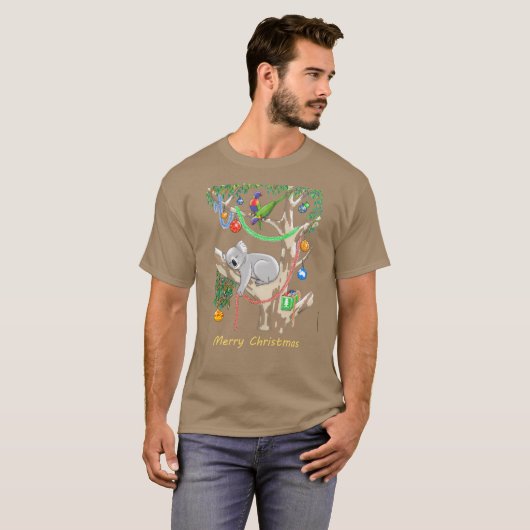 Sleepy Christmas Koala and Lorikeets Tシャツ (正面フル)