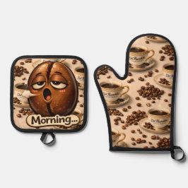 Sleepy coffee bean oven, mint and potholder set de 鍋つかみ&鍋敷きセット